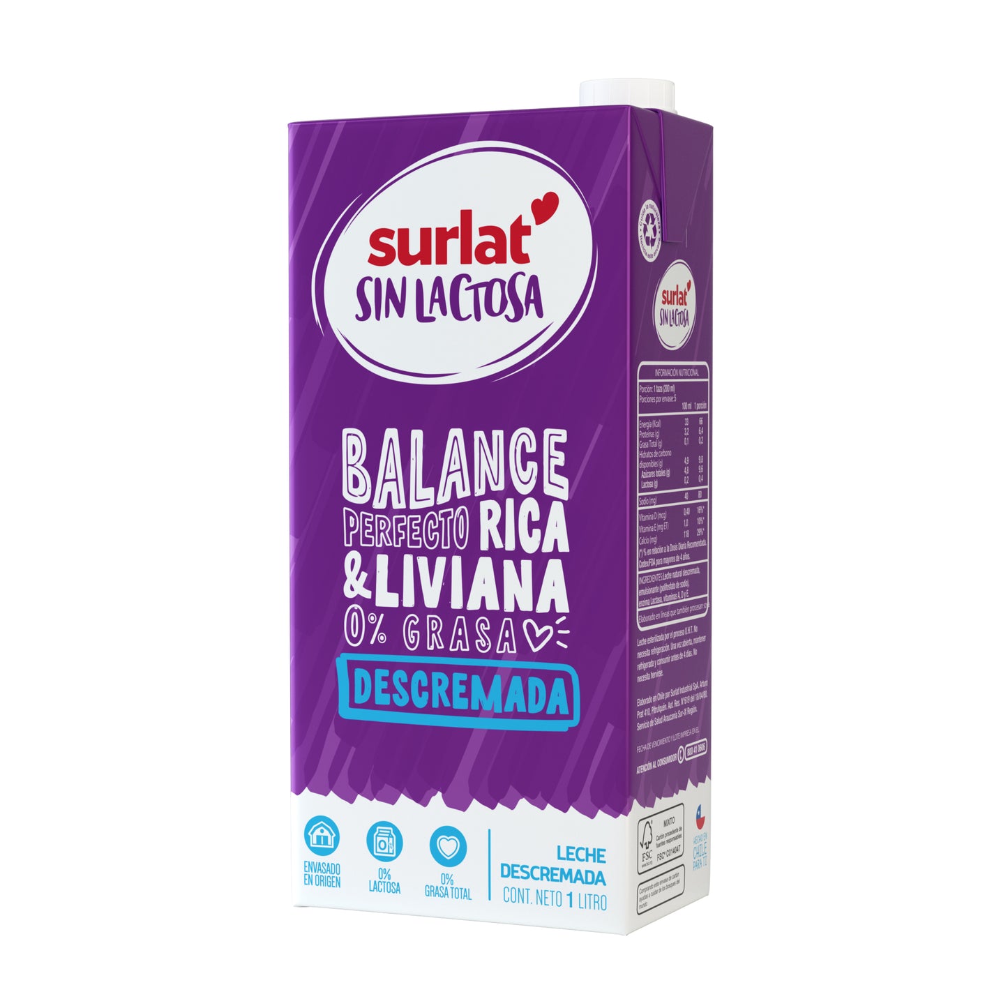 Leche Surlat Sin Lactosa Descremada 1 L
